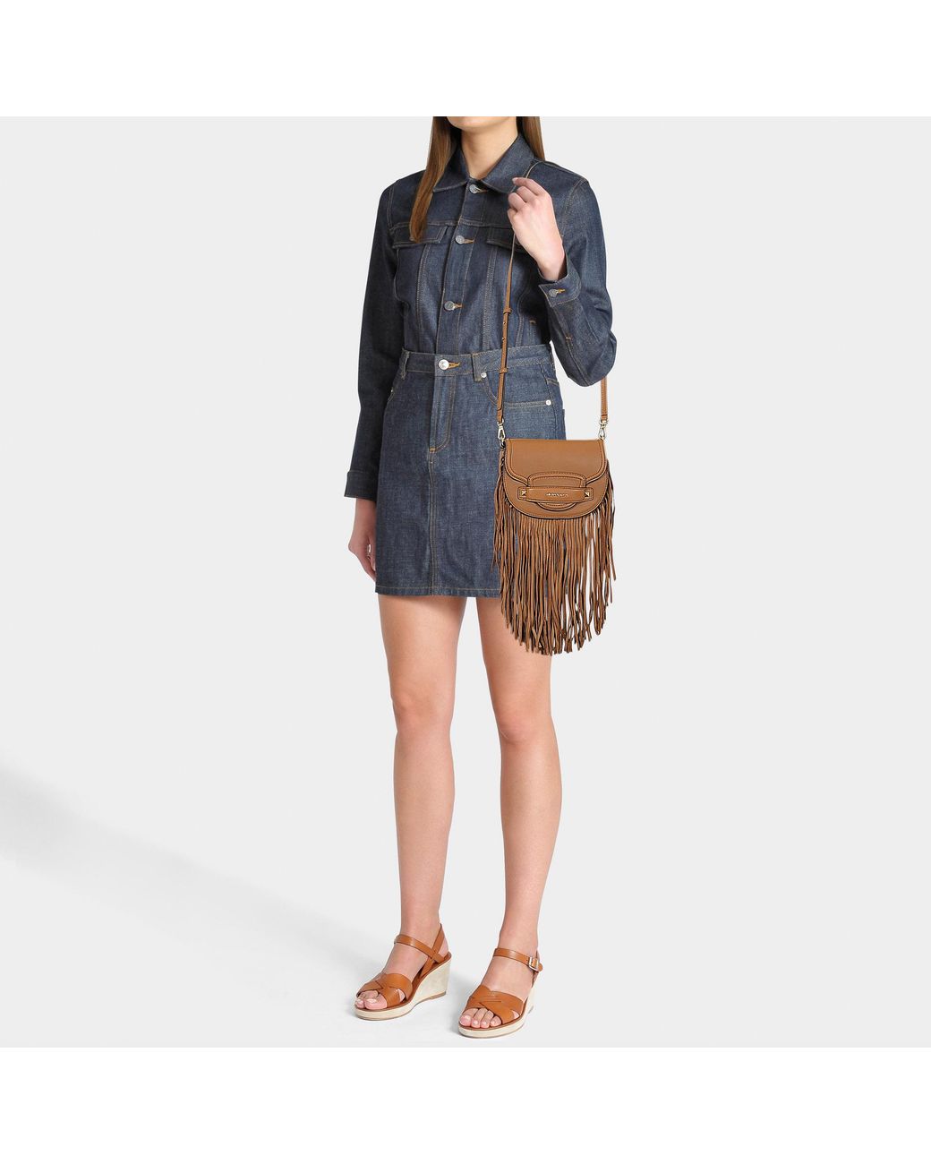 Michael kors cary small fringed leather saddle bag Clearance