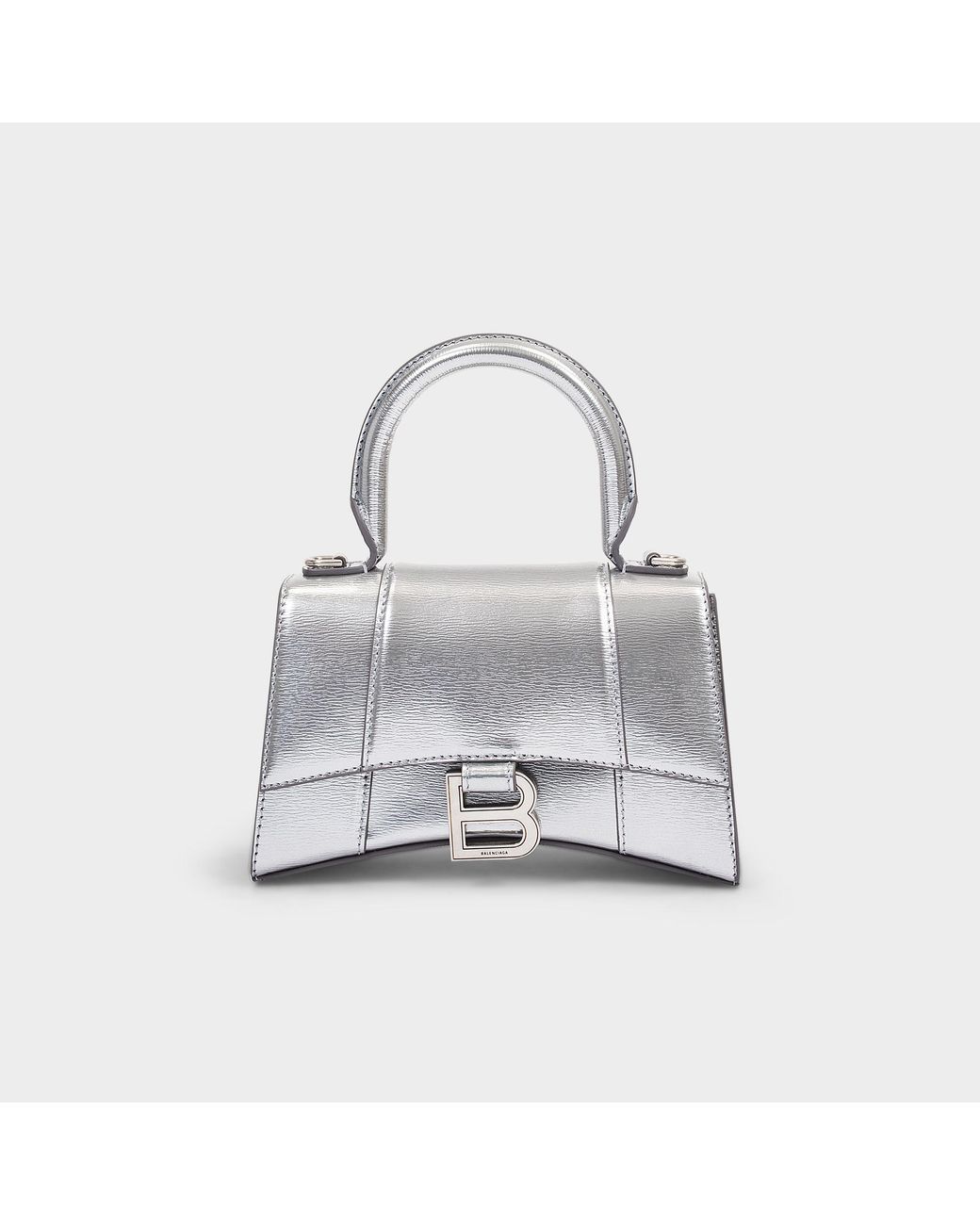 Balenciaga Hourglass Xs Metallic Satchel Bag In 8110 Silver