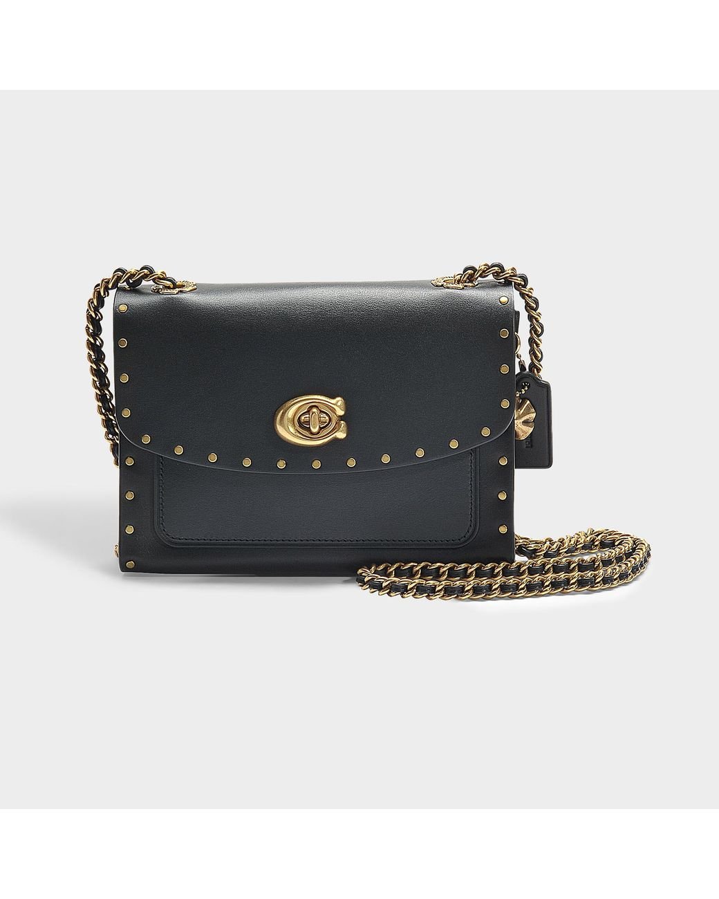 COACH Parker 18 Rivets Shoulder Bag In Black Calfskin | Lyst