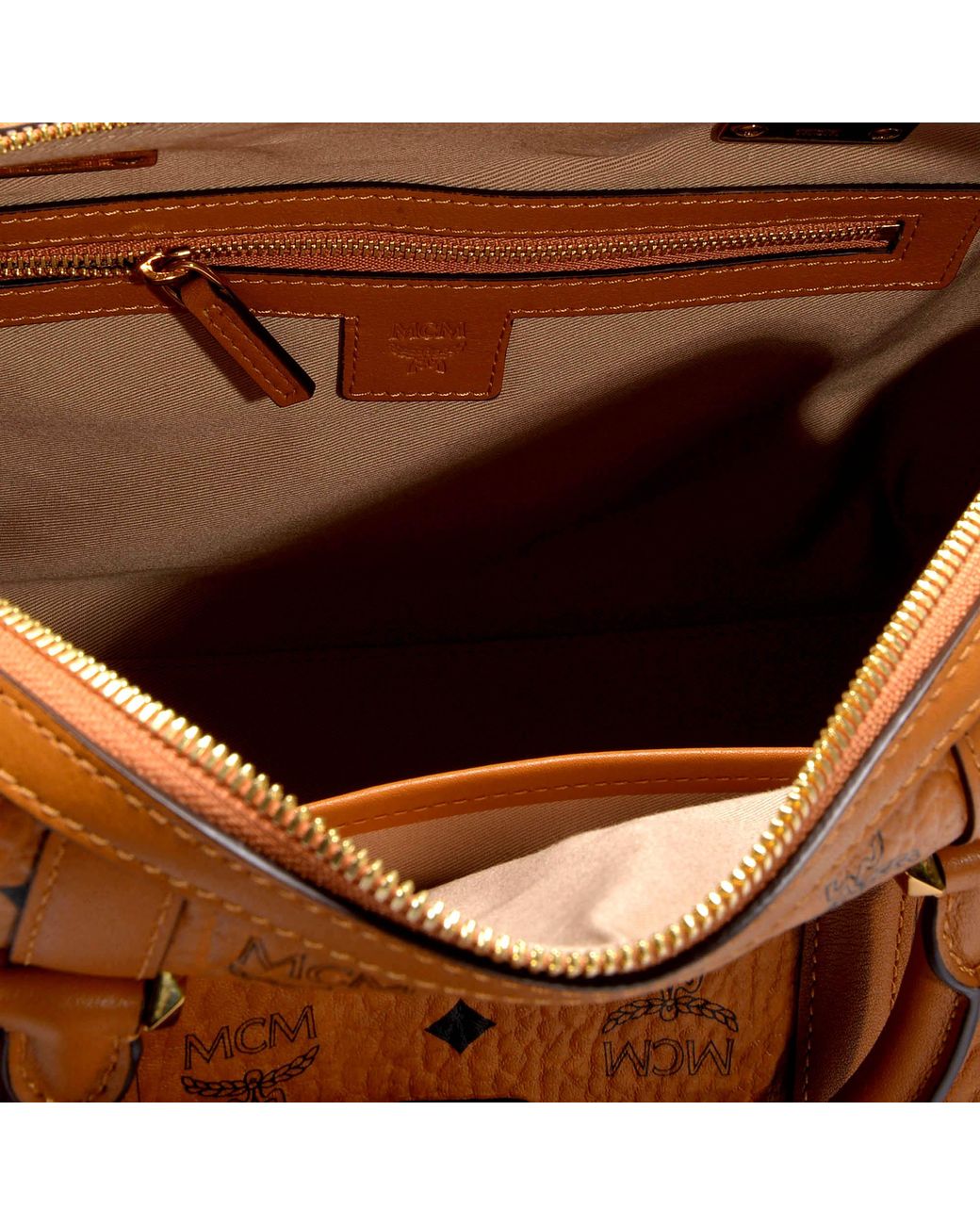 MCM Essential Boston Bag In Visetos Original in Brown