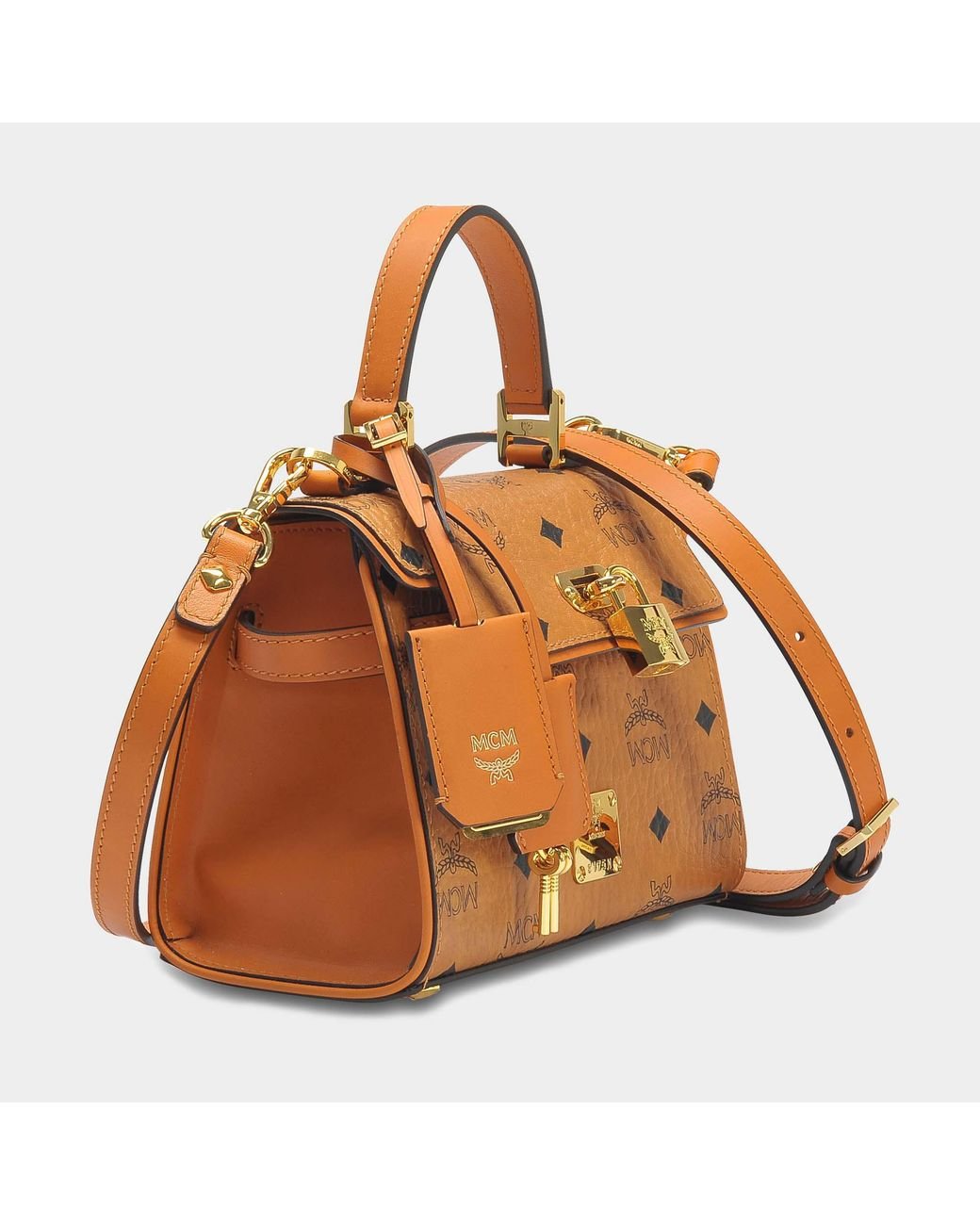 MCM Heritage Satchel Bag In Cognac Visetos in Brown