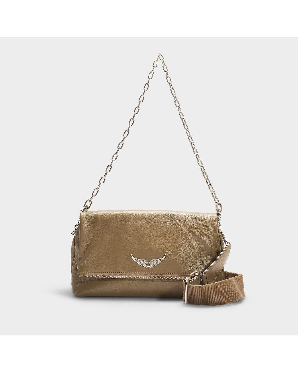 Zadig & Voltaire Rocky Crossbody Bag In Taupe Calfskin in Beige