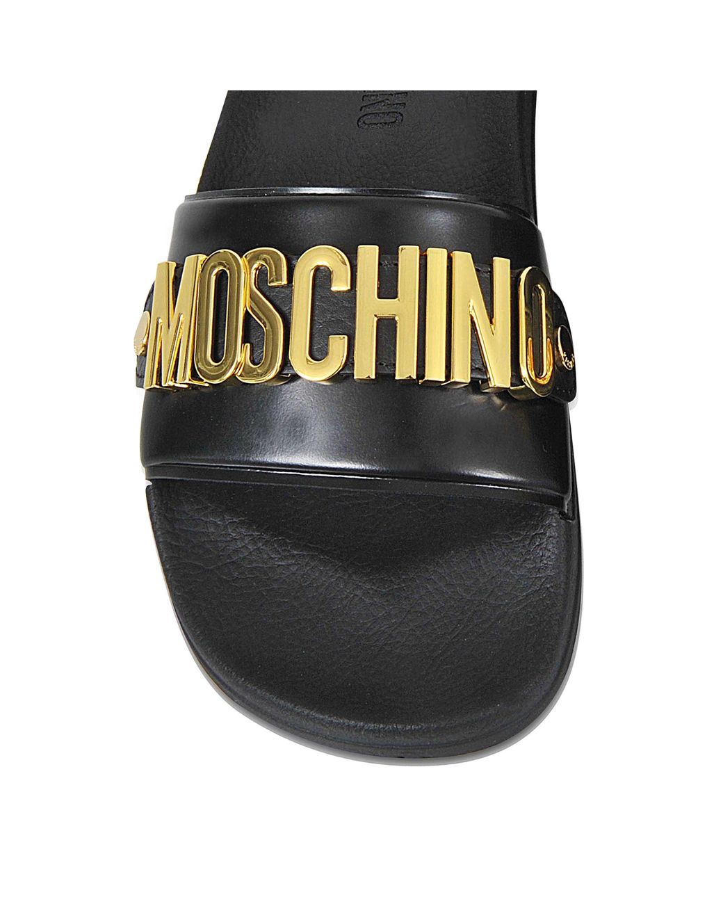 moschino lettering jewel pool slides
