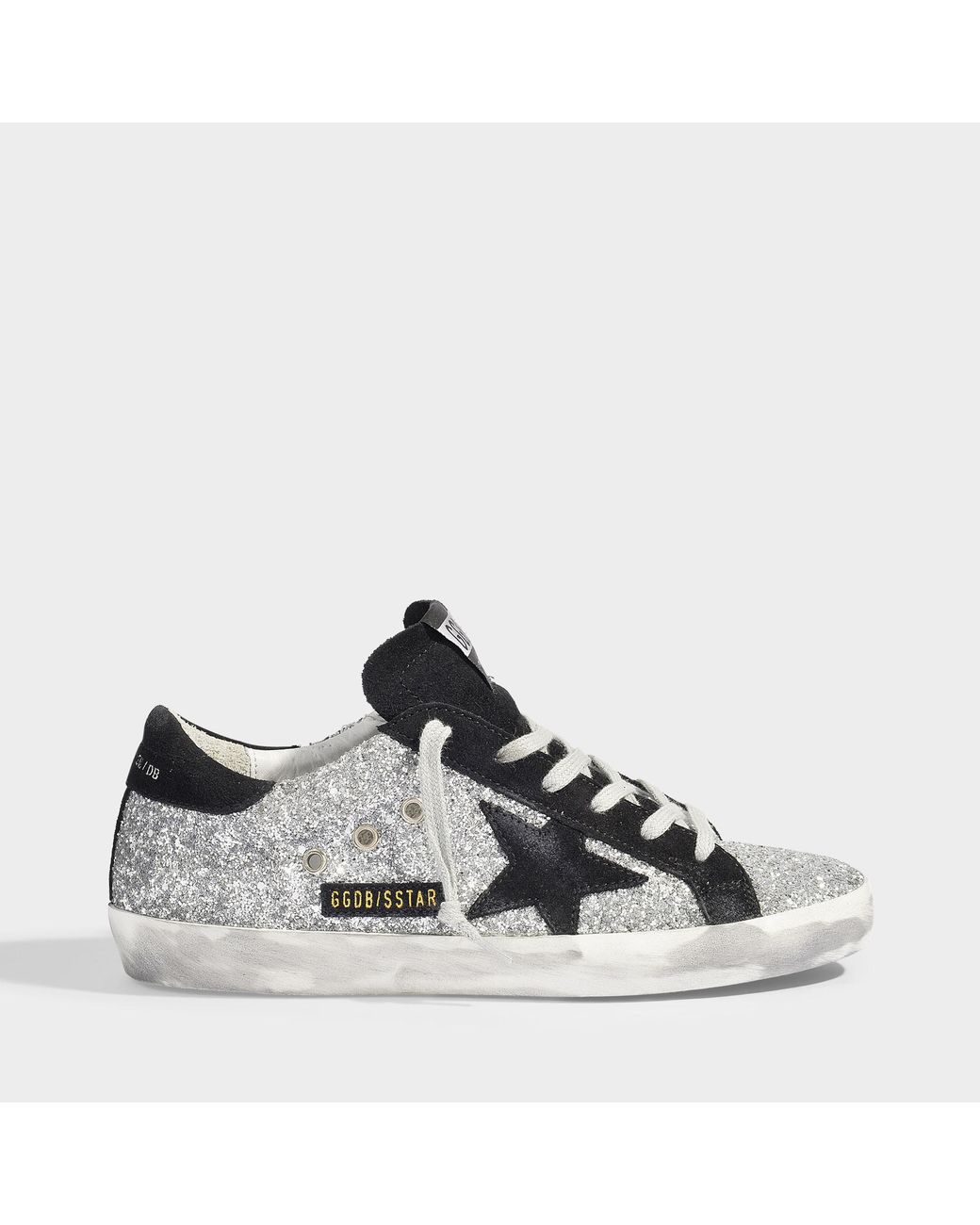 Golden Goose Superstar Sneakers In Silver Glitter With Black Suede Star