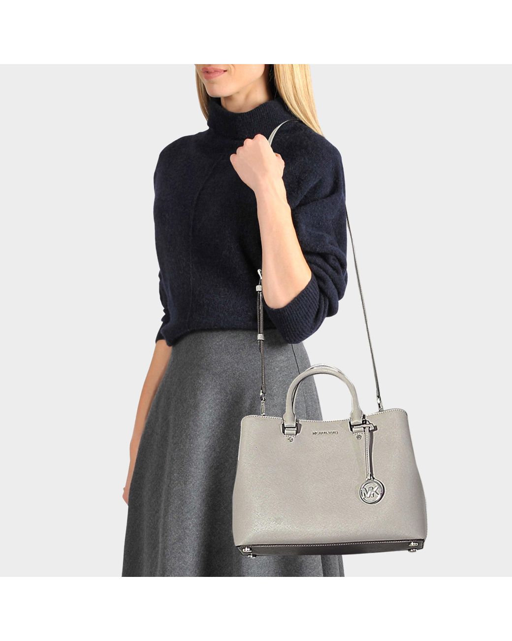 MICHAEL Michael Kors Savannah Large Satchel Bag In Pearl Grey Saffia Leather  in Gray | Lyst