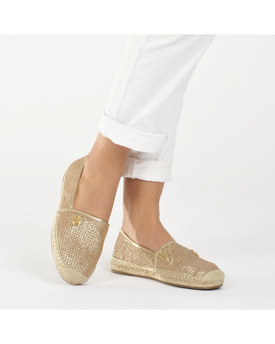 MICHAEL Michael Kors Kendrick Slip Ons In Gold Pixie Fine Perforated  Leather in Natural | Lyst