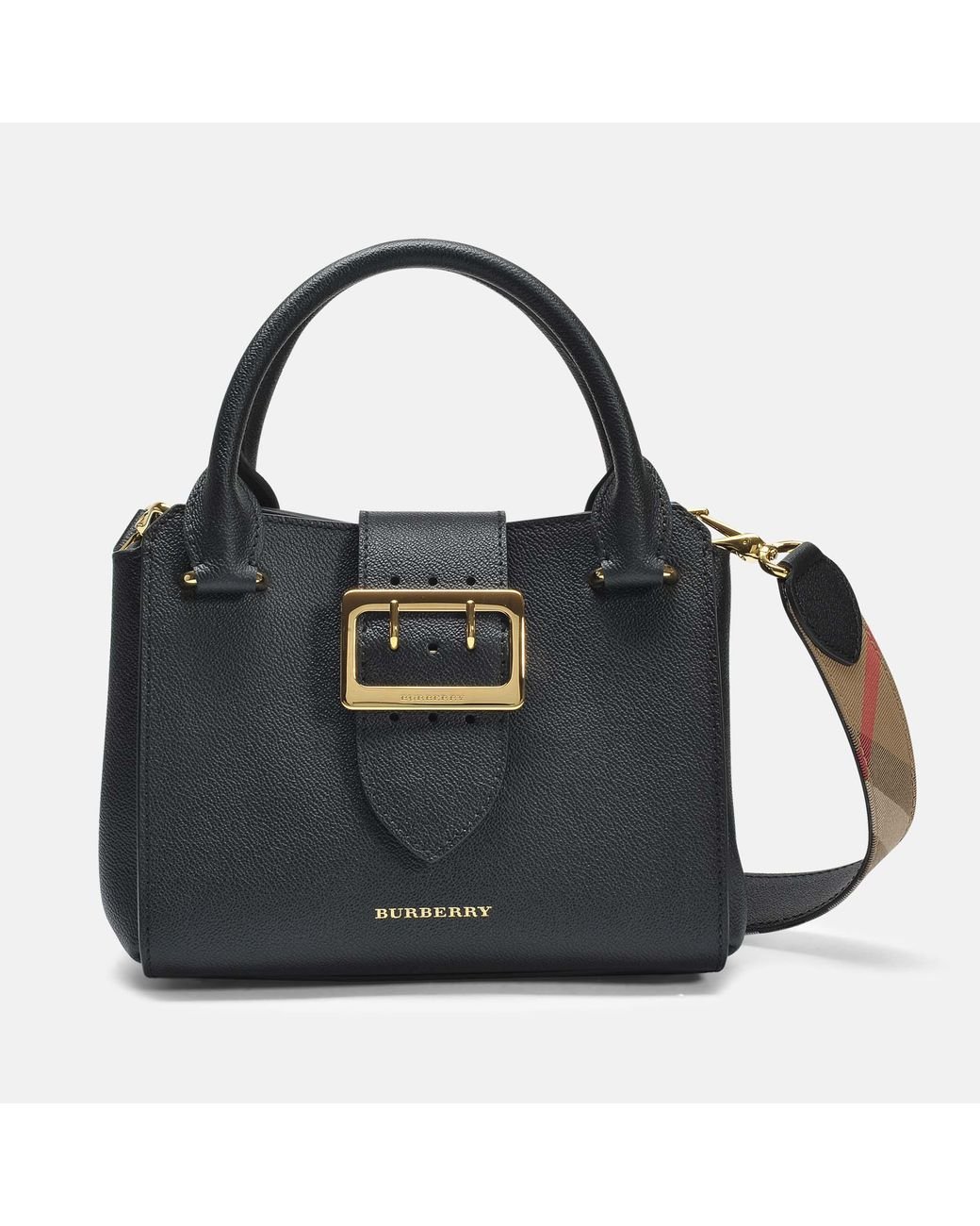 Burberry Small Buckle Tote Bag In Black Grained Calfskin Lyst