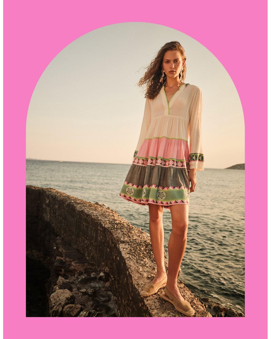 Monsoon Pink Devotion Twins Ella Geometric Stripe Mini Dress Multi