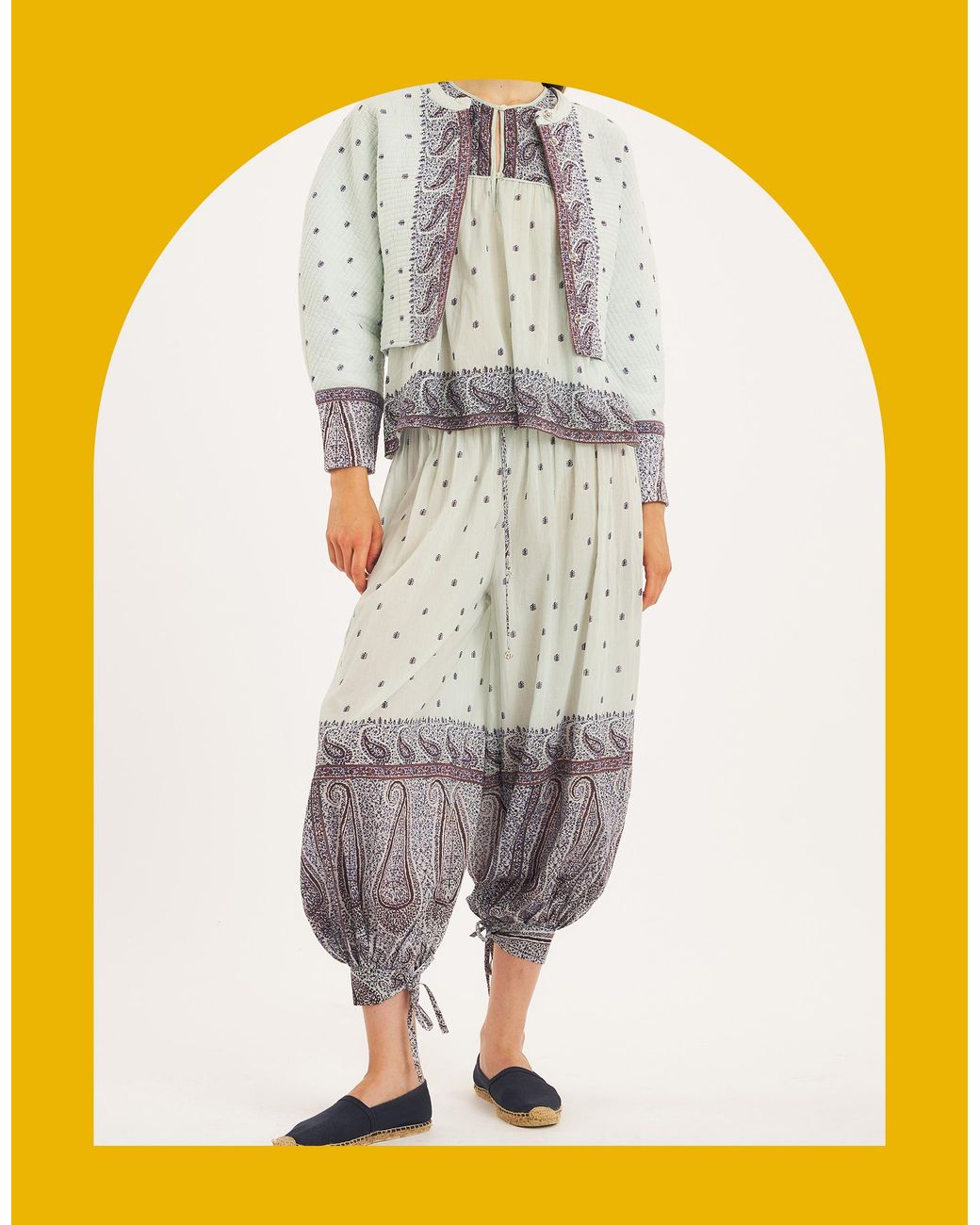 Monsoon White Antik Batik Johri Paisley Sarouel Trousers Blue