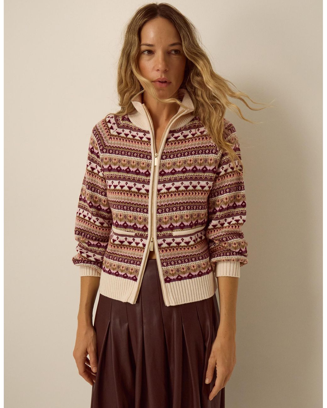 Monsoon Brown Fie Fair Isle Cardigan