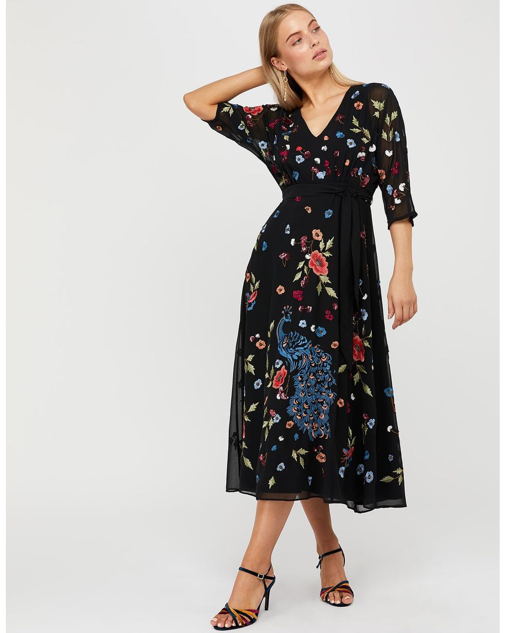 Monsoon 'petunia' Peacock Midi Dress in Black Lyst UK