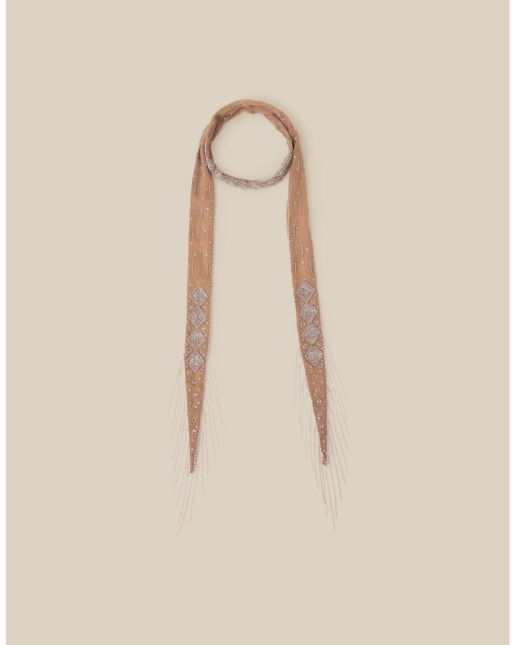 Monsoon Natural Enid Embellished Tassel Skinny Scarf