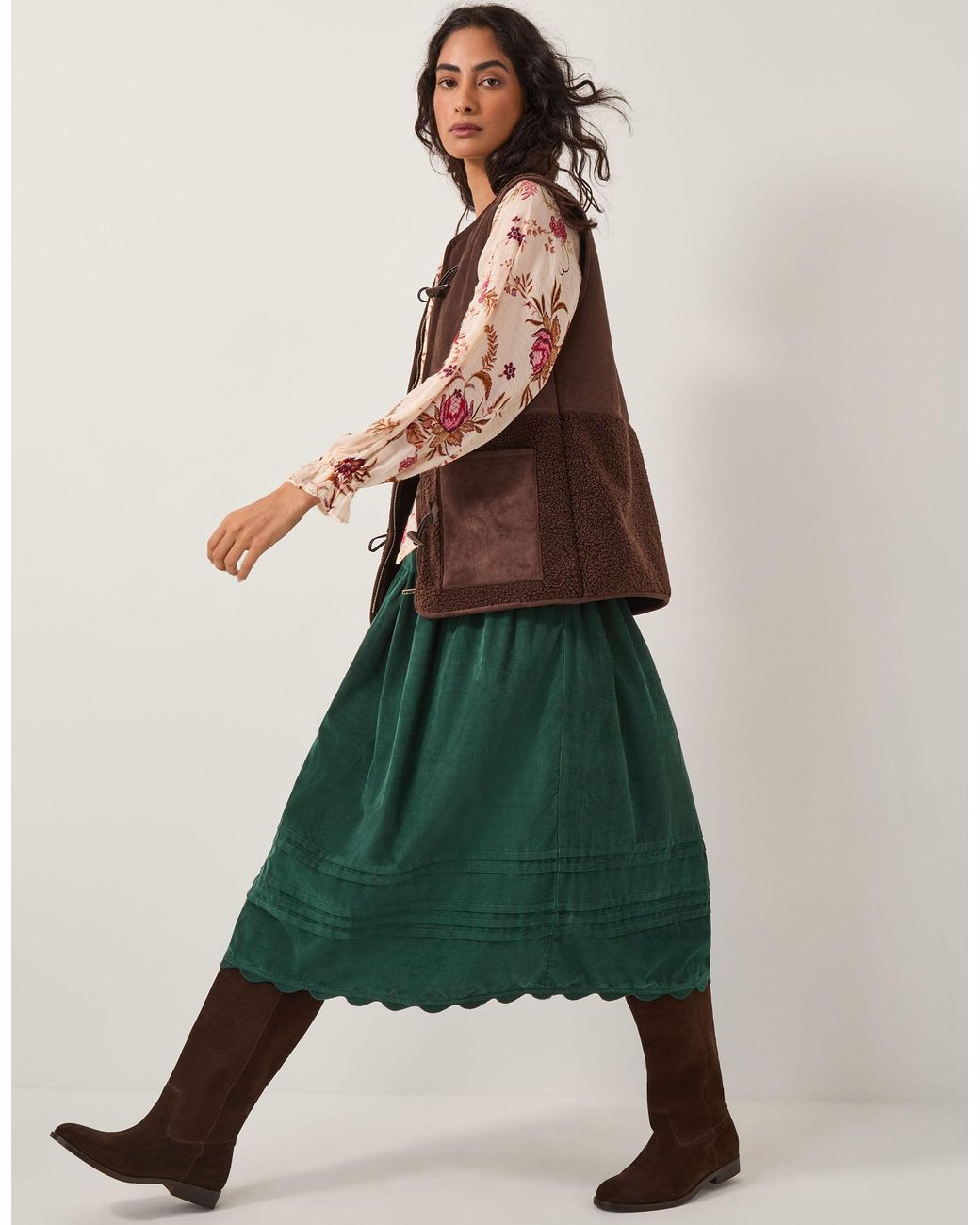 Monsoon Green Mina Corduroy Midi Skirt