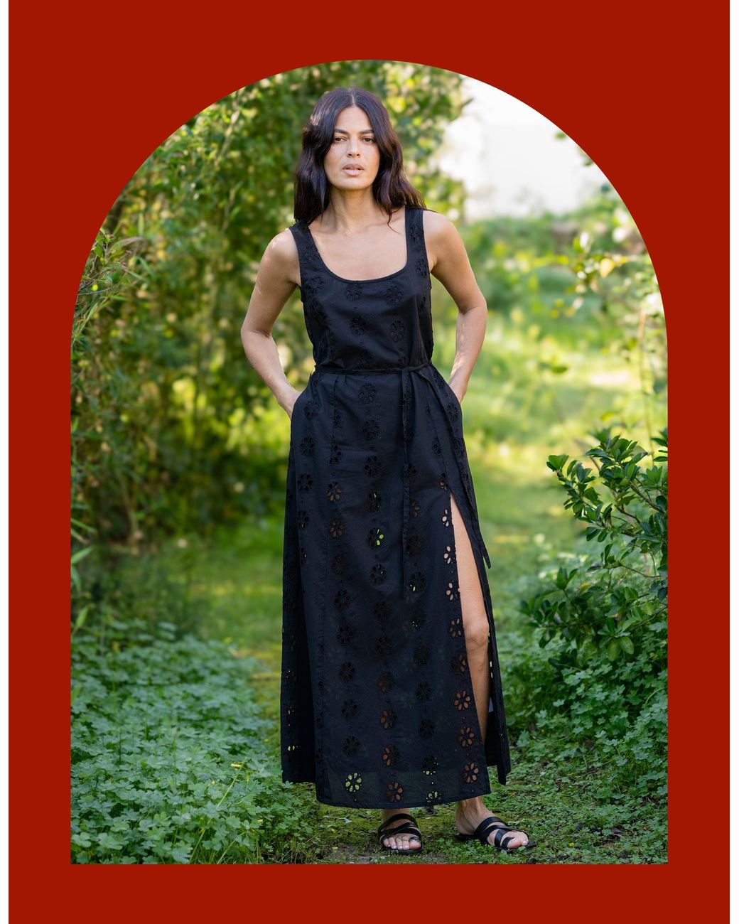 Monsoon Green Lyrical Sisters Sleeveless Broderie Maxi Dress Black