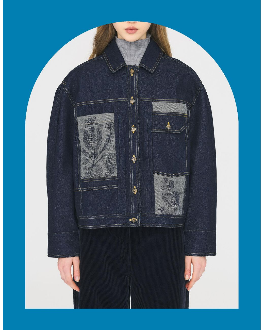 Monsoon Antik Batik Ran Hand Embroidered Denim Jacket Blue