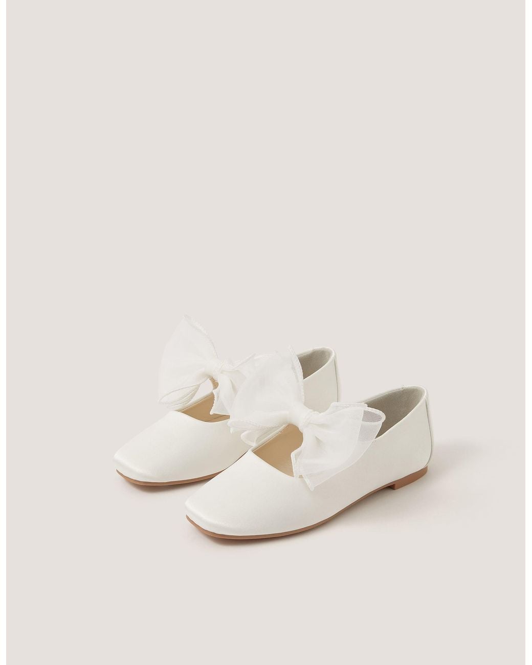 Monsoon Natural Organza Bow Ballet Flats Ivory