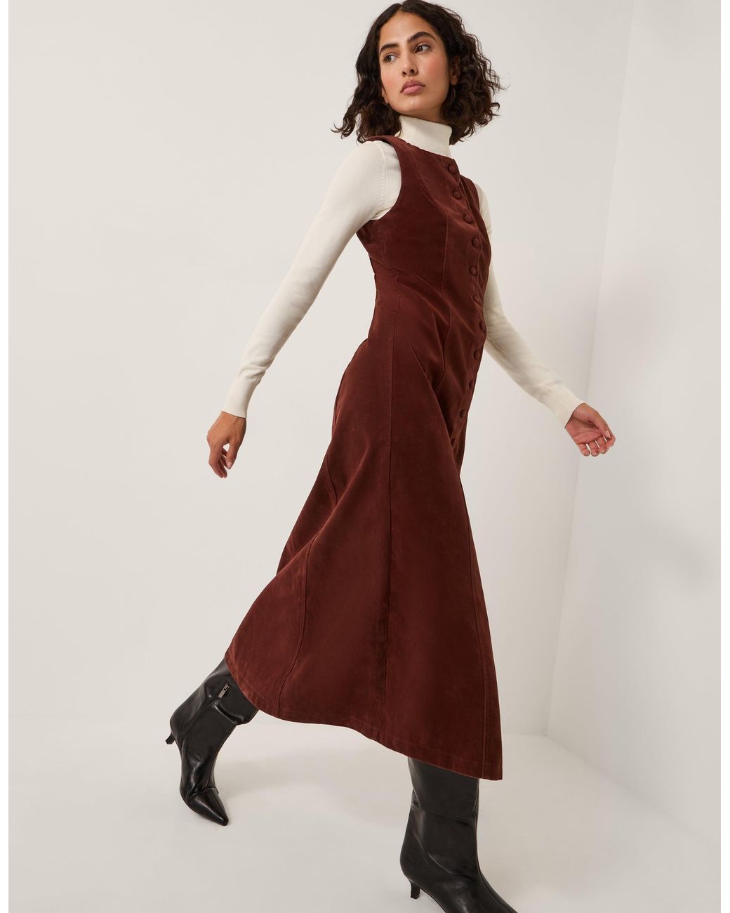 Monsoon Brown Rubi Sleeveless Scallop Midi Dress Red