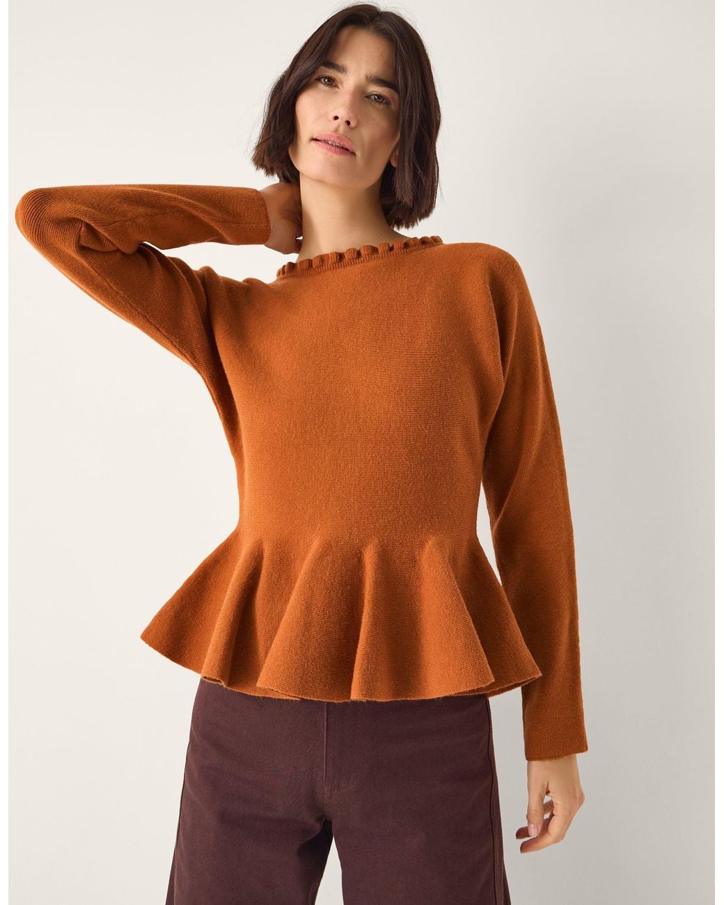 Monsoon Brown Peony Peplum Jumper