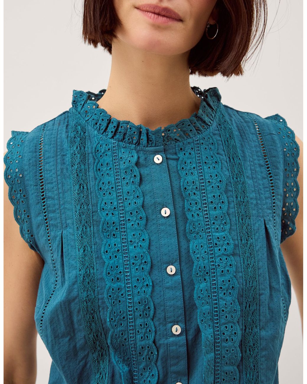 Monsoon Blue Trish Sleeveless Frill Top