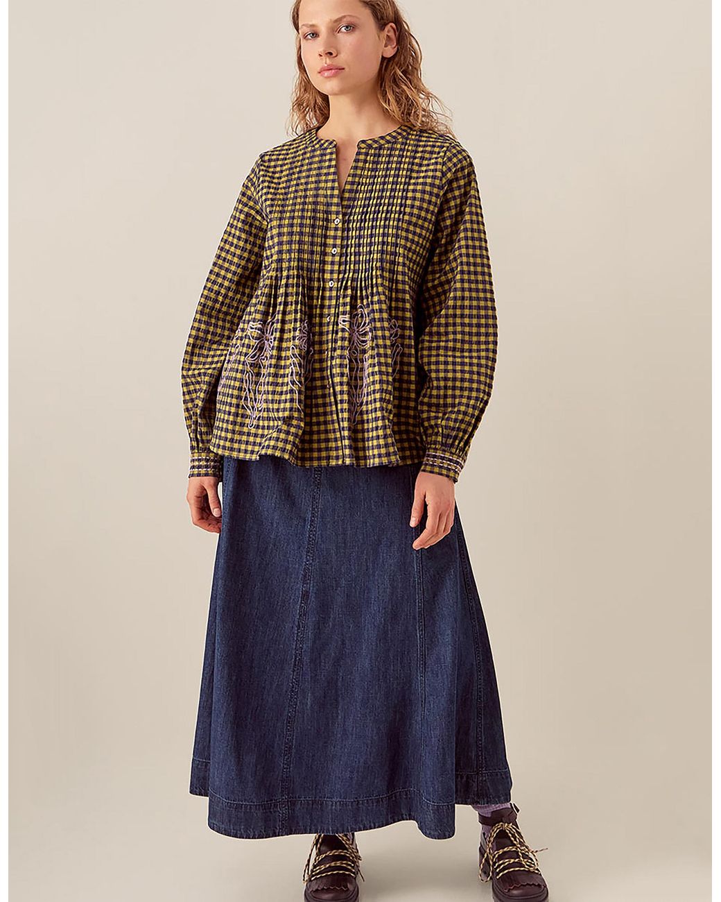 Monsoon Blue East Dilly Gingham Cotton Blouse Multi