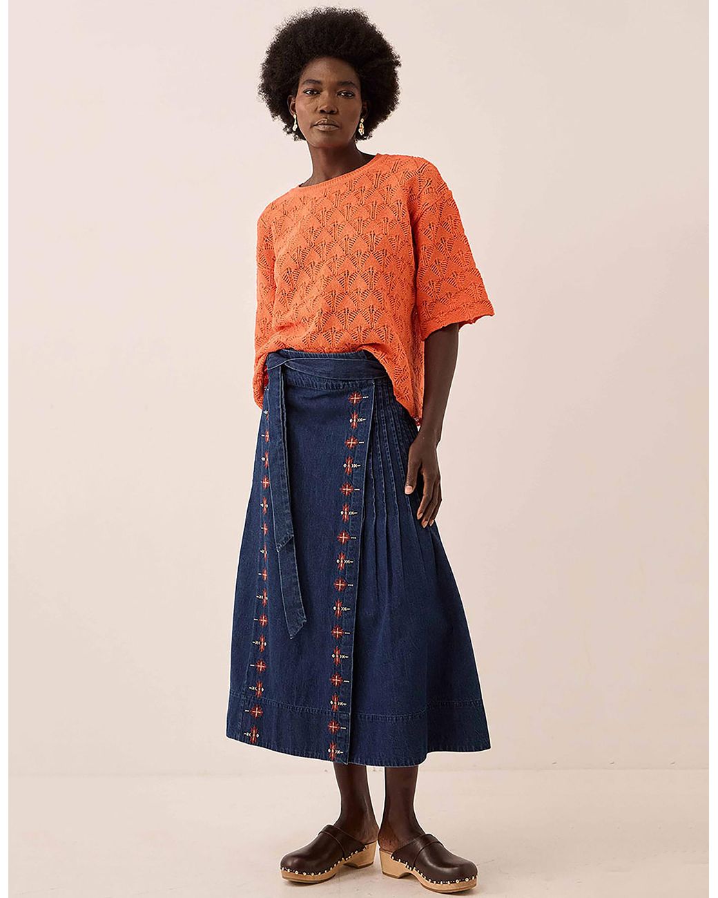 Monsoon Blue East Flora Pointelle Knit Tee Orange