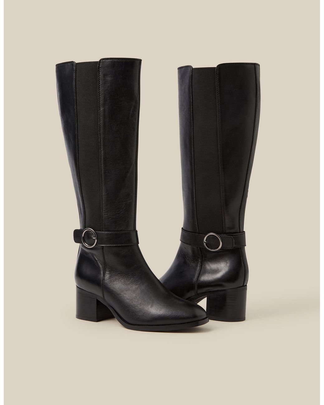 Monsoon Tori Leather Knee High Boots Black