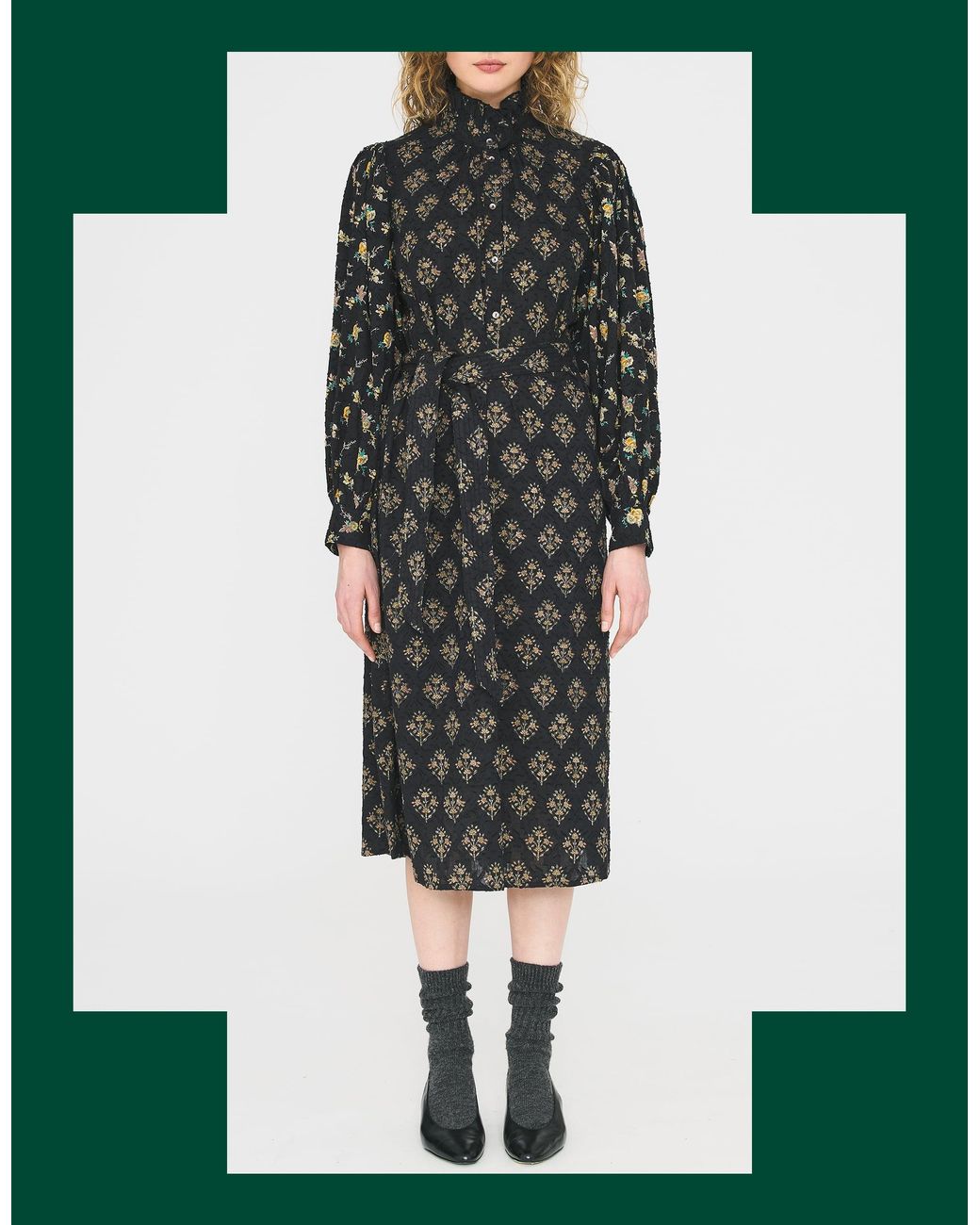 Monsoon Green Antik Batik Chino Floral Jacquard Midi Dress Black