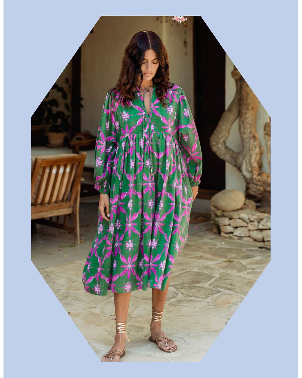 Monsoon La Galeria Elefante Women's Green Cotton Printed Smock Dress, Size: S