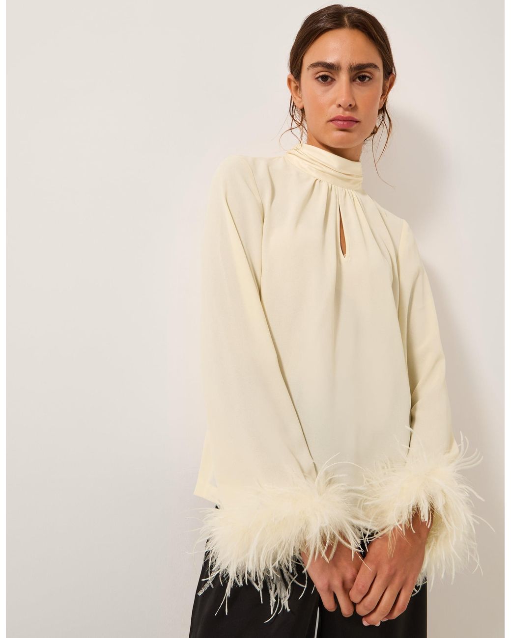 Monsoon Natural Luella Feather Cuff Top Ivory