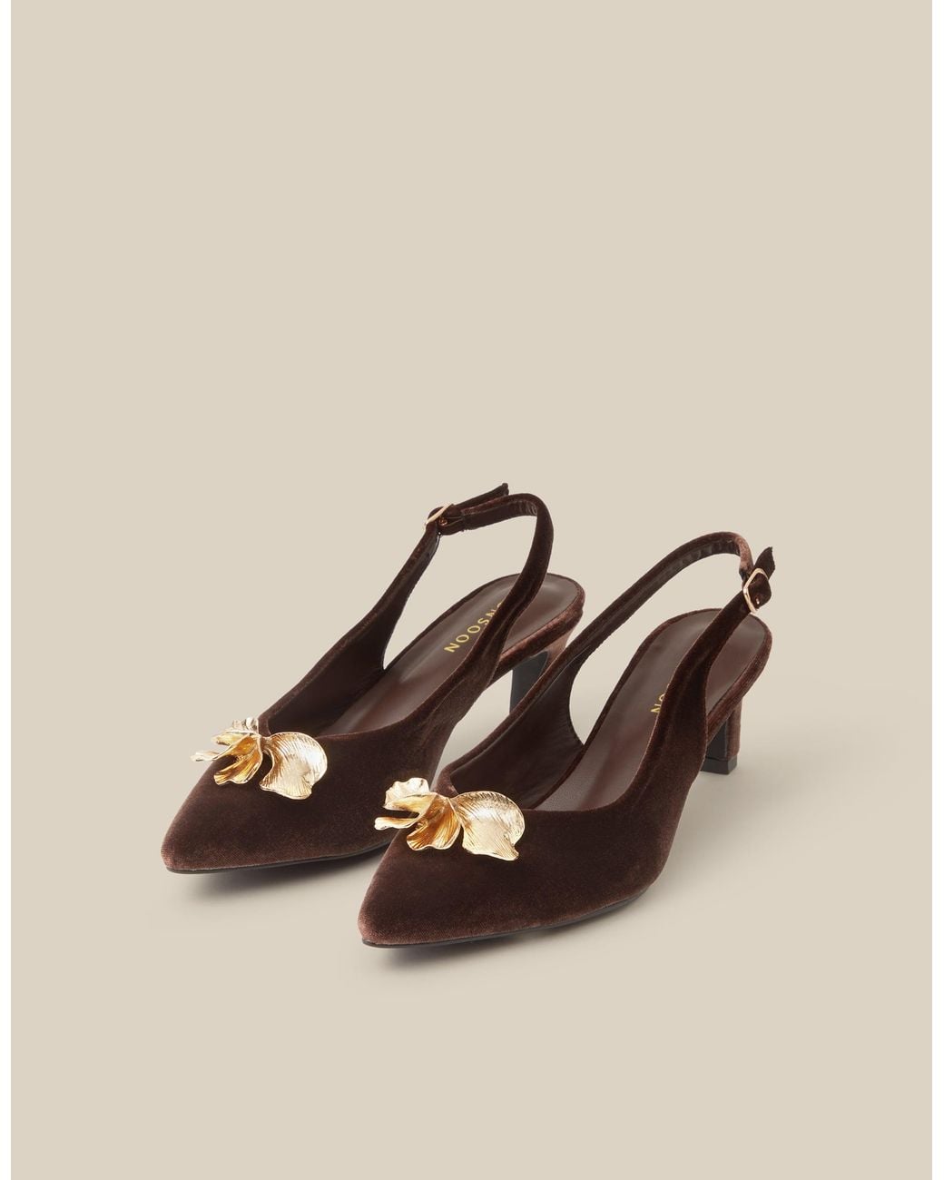 Monsoon Natural Juni Embellished Slingback Heels Brown