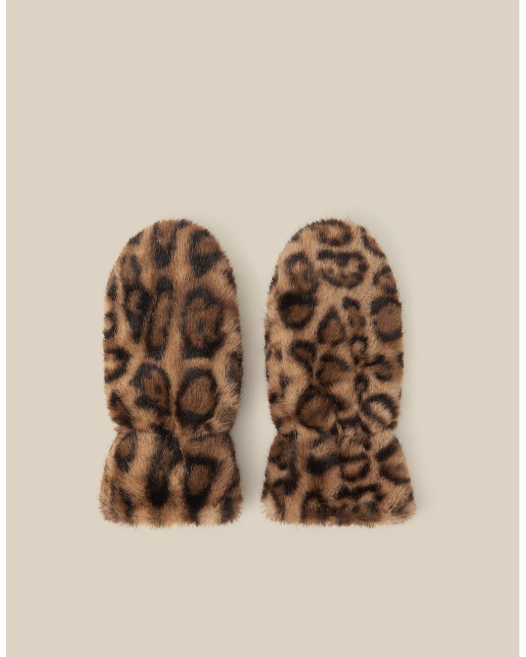 Monsoon Natural Niya Leopard Print Faux Fur Mittens