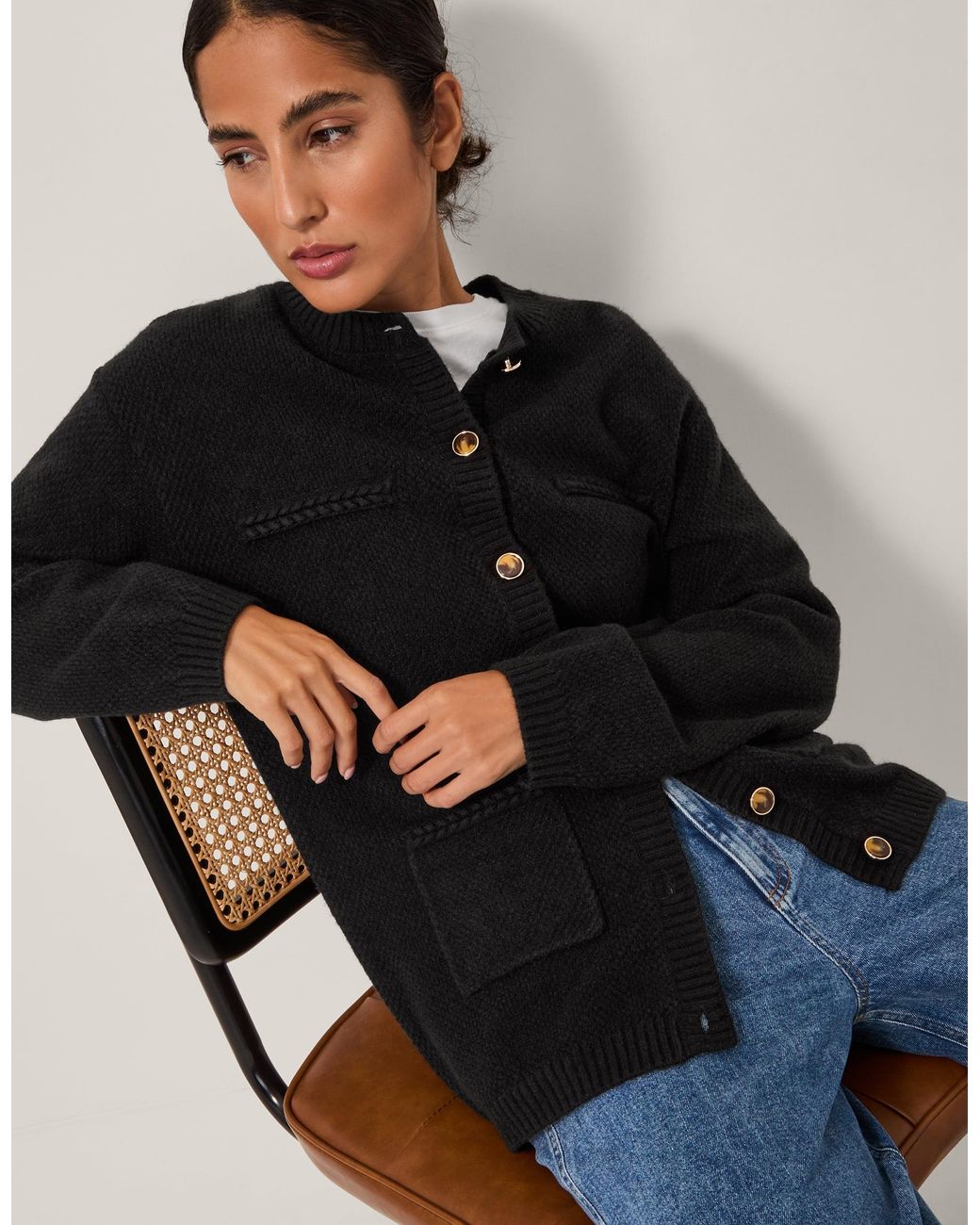 Monsoon Bella Braid Pocket Cardigan Black