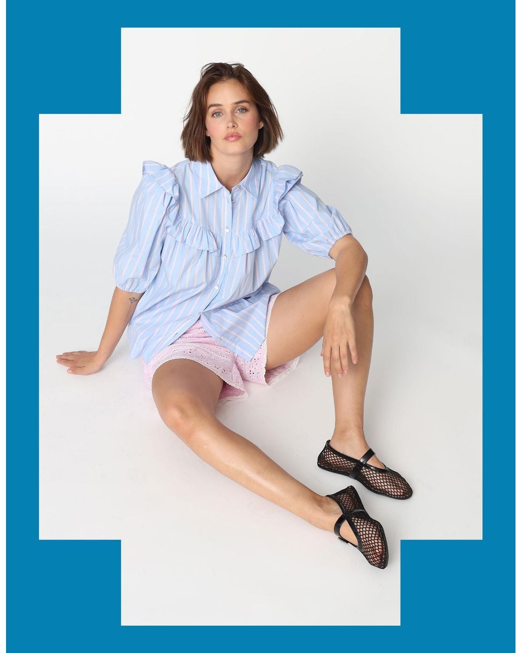 Monsoon Crās Ellen Ruffle Shirt Blue
