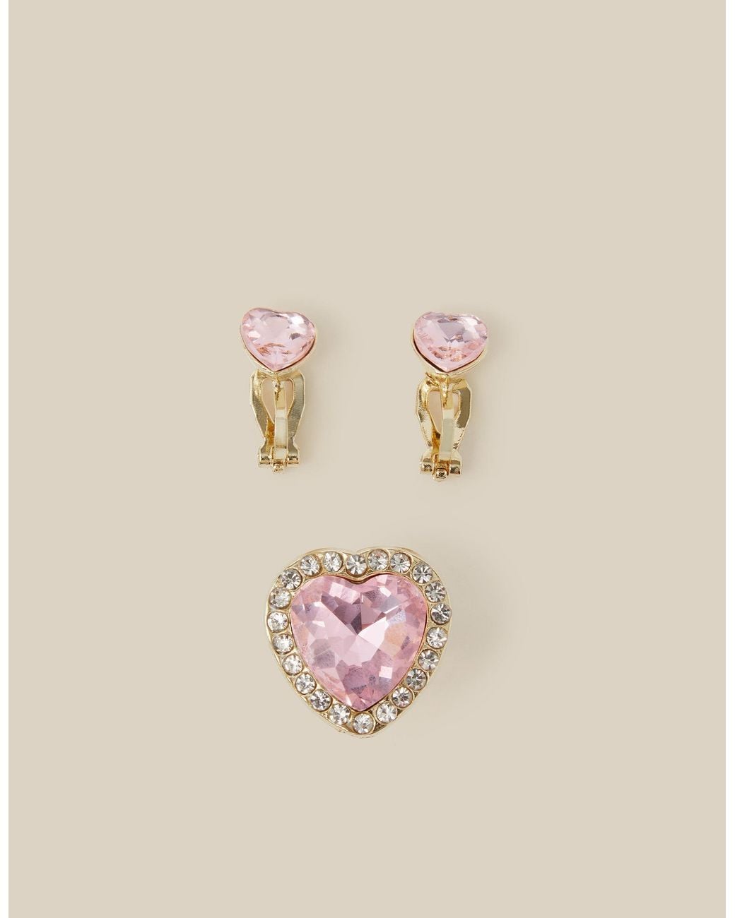 Monsoon Natural Jewel Heart Clip-on Earrings & Ring Set