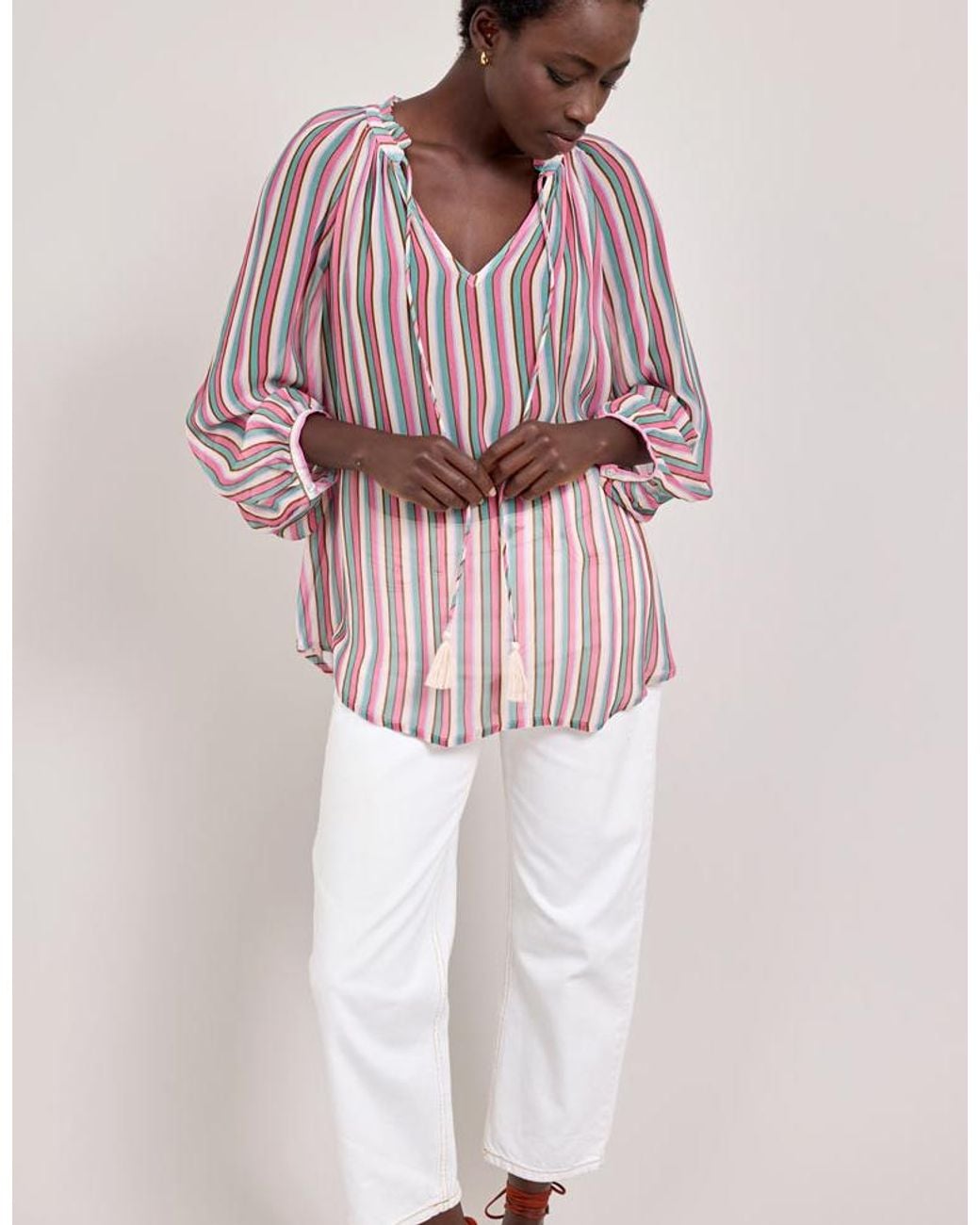 Monsoon Pink East Shania Sheer Stripe Blouse Multi