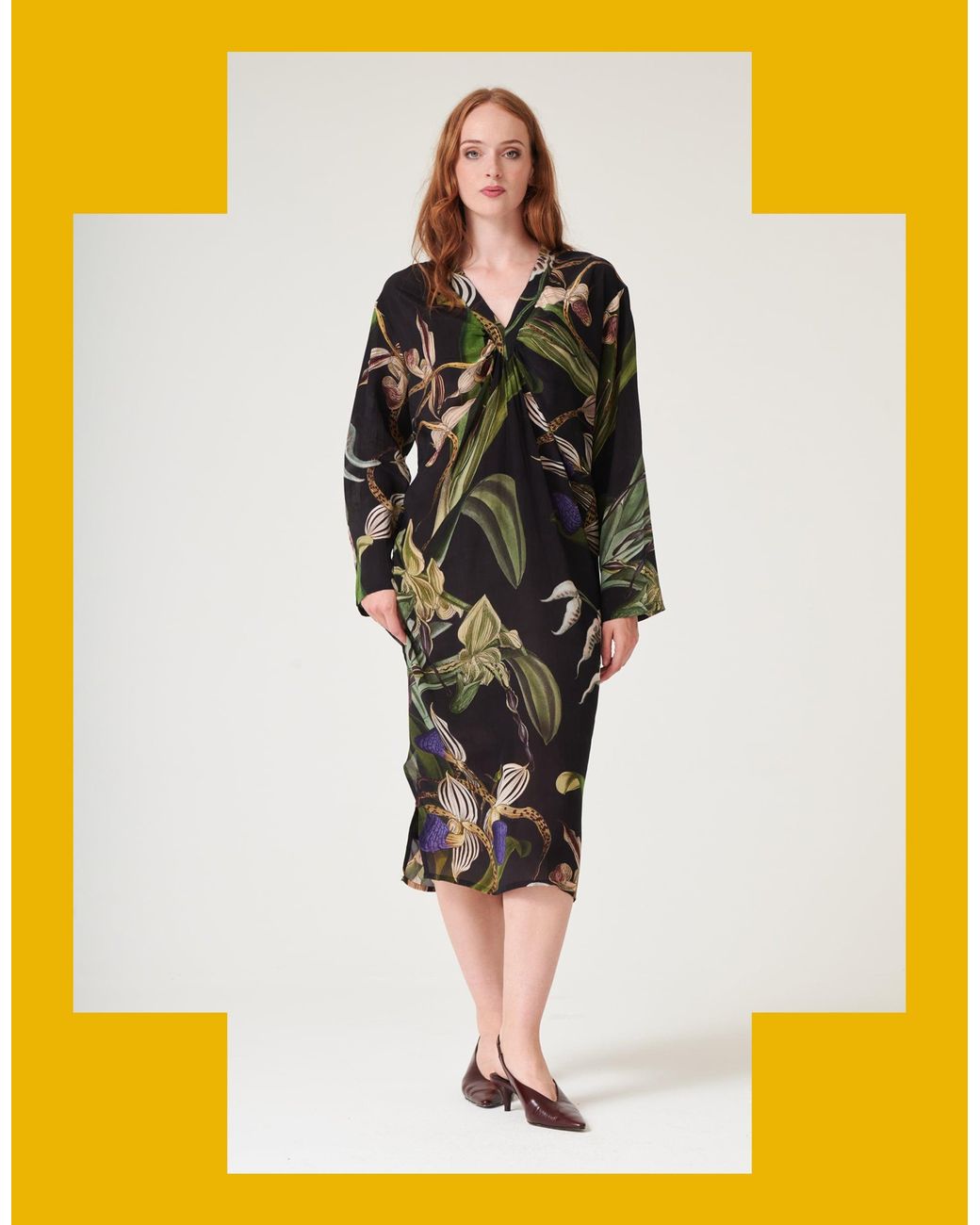 Monsoon White One Hundred Stars Orchid Crepe Midi Dress Black