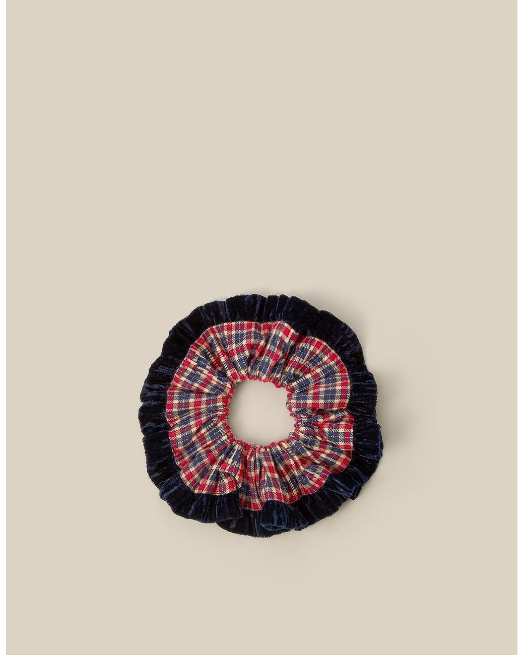 Monsoon Pink Tartan Velvet Hair Scrunchie