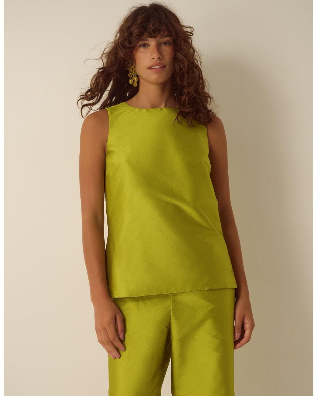 Monsoon Tansy Sleeveless Taffeta Top Green