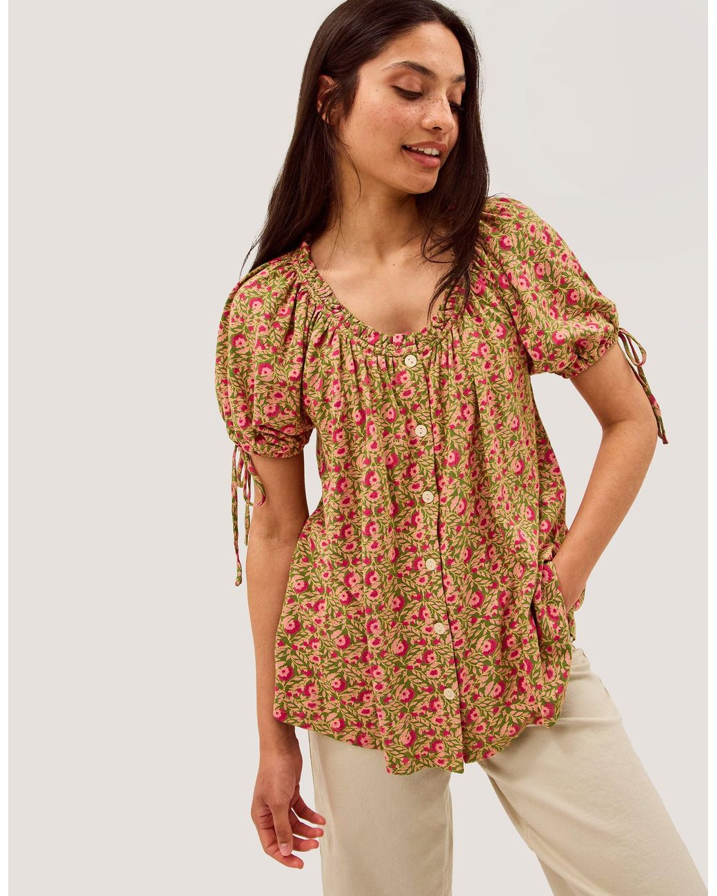 Monsoon Brown Harlowe Print Jersey Top Green