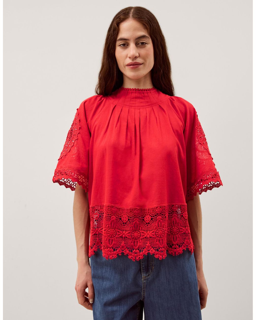 Monsoon Emory Floral Lace Top Red
