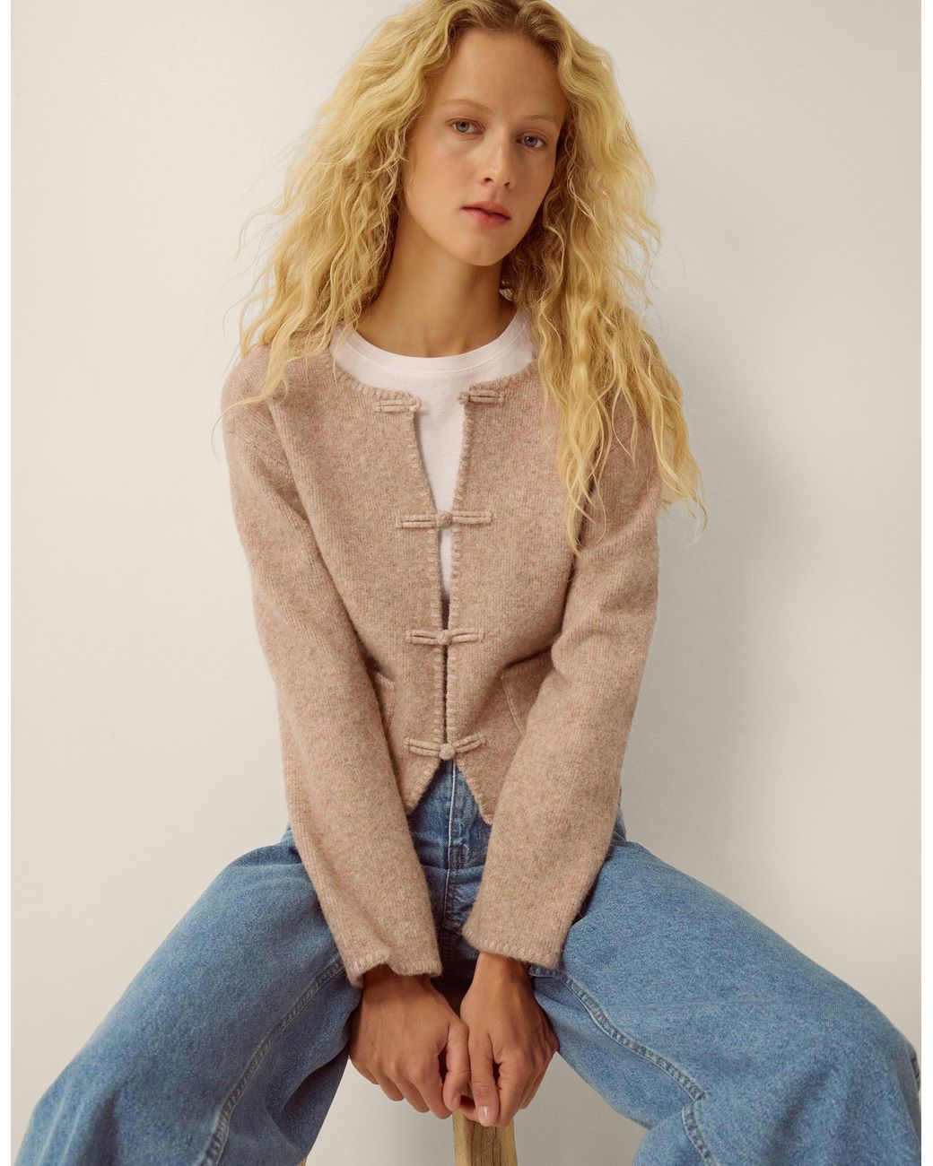 Monsoon Blue Neve Knot Button Cardigan Natural