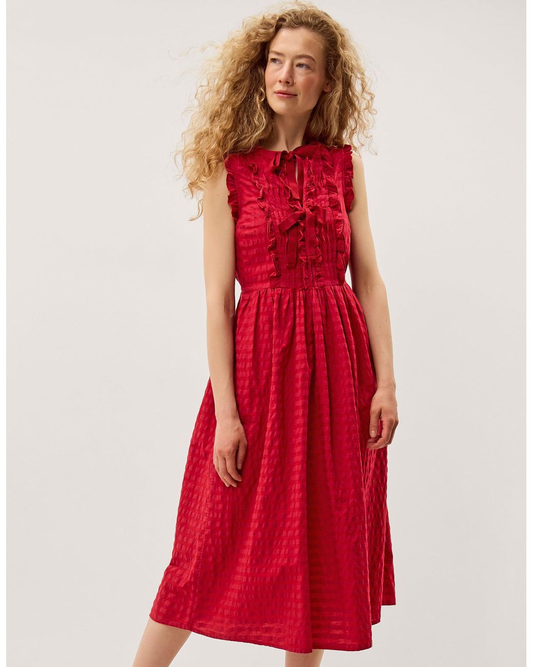 Monsoon Red Bea Gingham Midi Dress