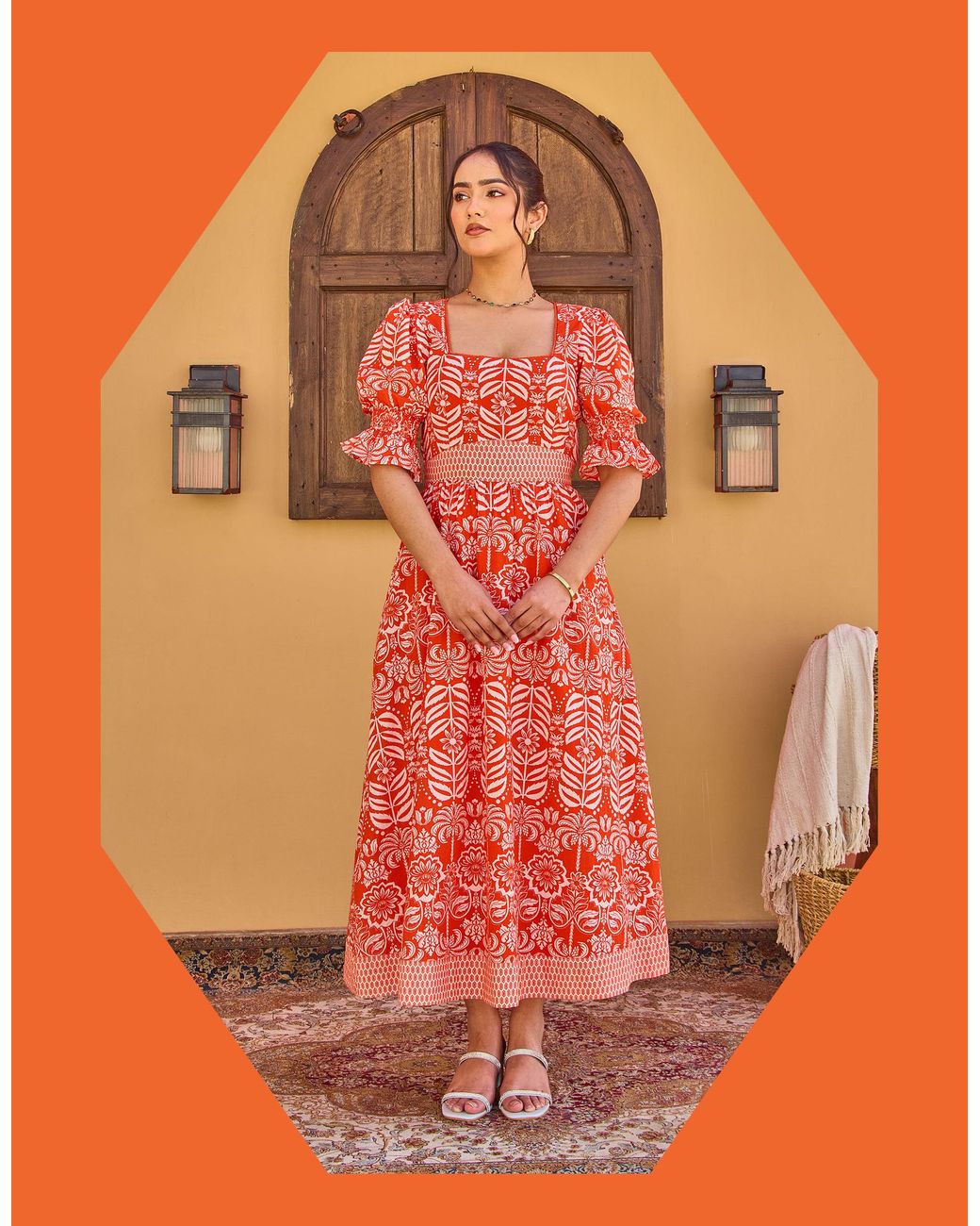 Monsoon Orange India & Mills Katie Tropic Midi Dress Red
