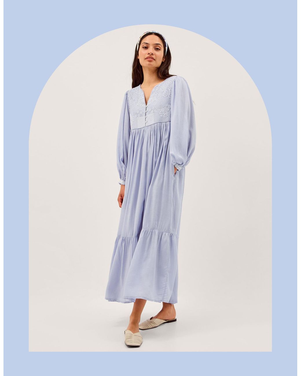 Monsoon Blue Maison Hotel Lilou Long Sleeve Embroidered Maxi Dress