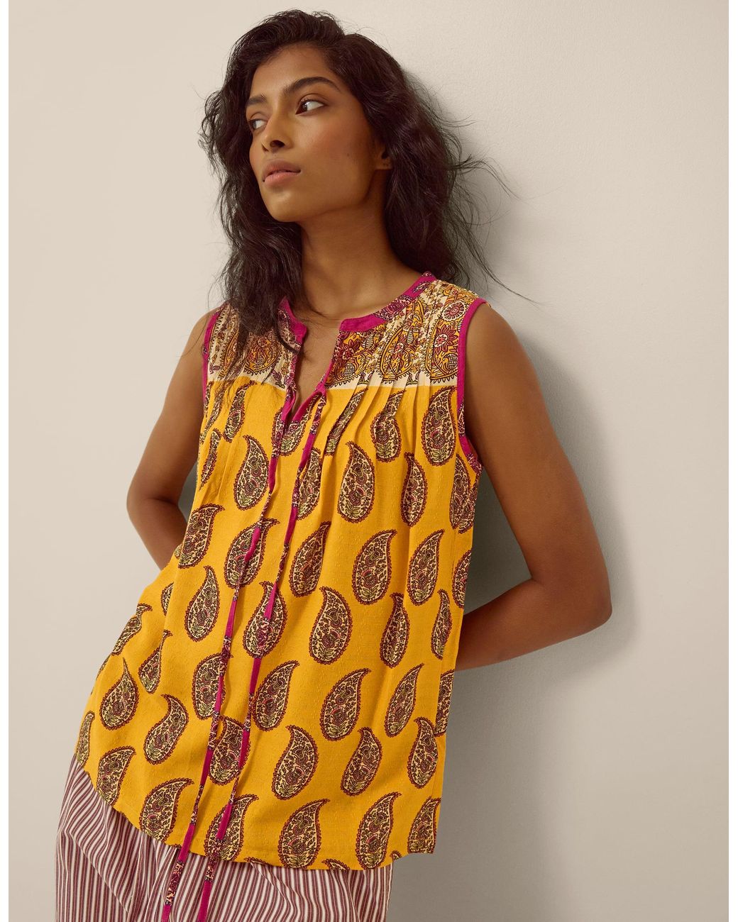 Monsoon Orange Magdalena Sleeveless Paisley Top Yellow