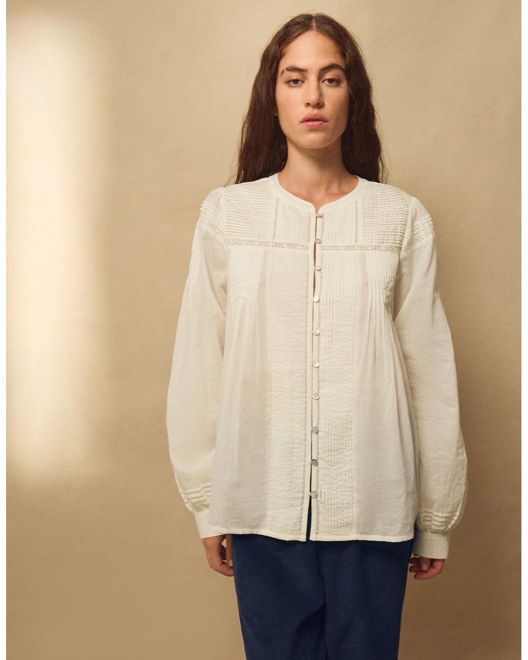Monsoon Natural East Scarlet Pintuck Blouse Ivory