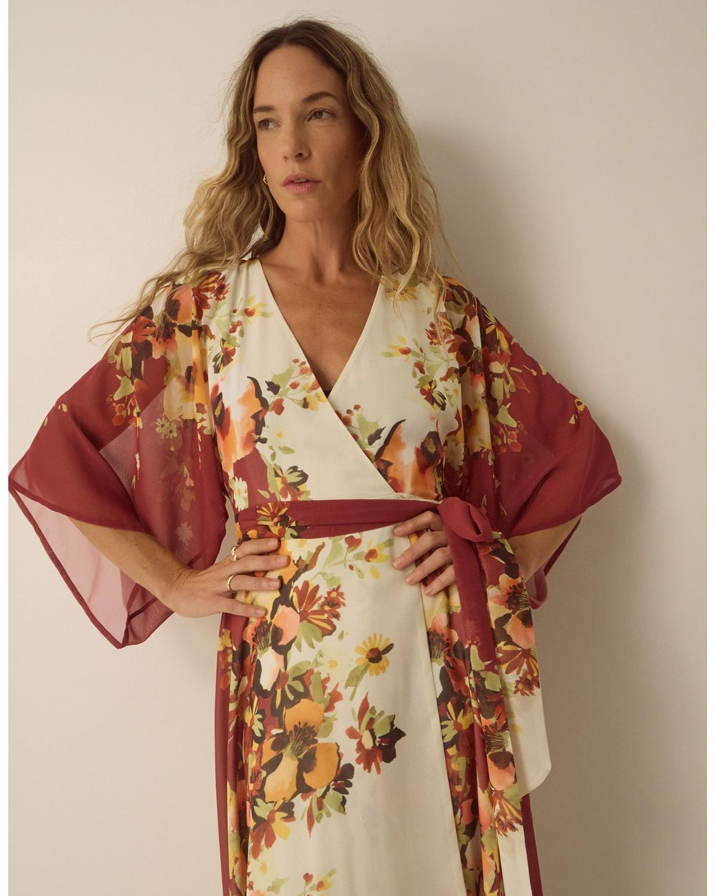 Monsoon Red Parrie Floral Midi Wrap Dress