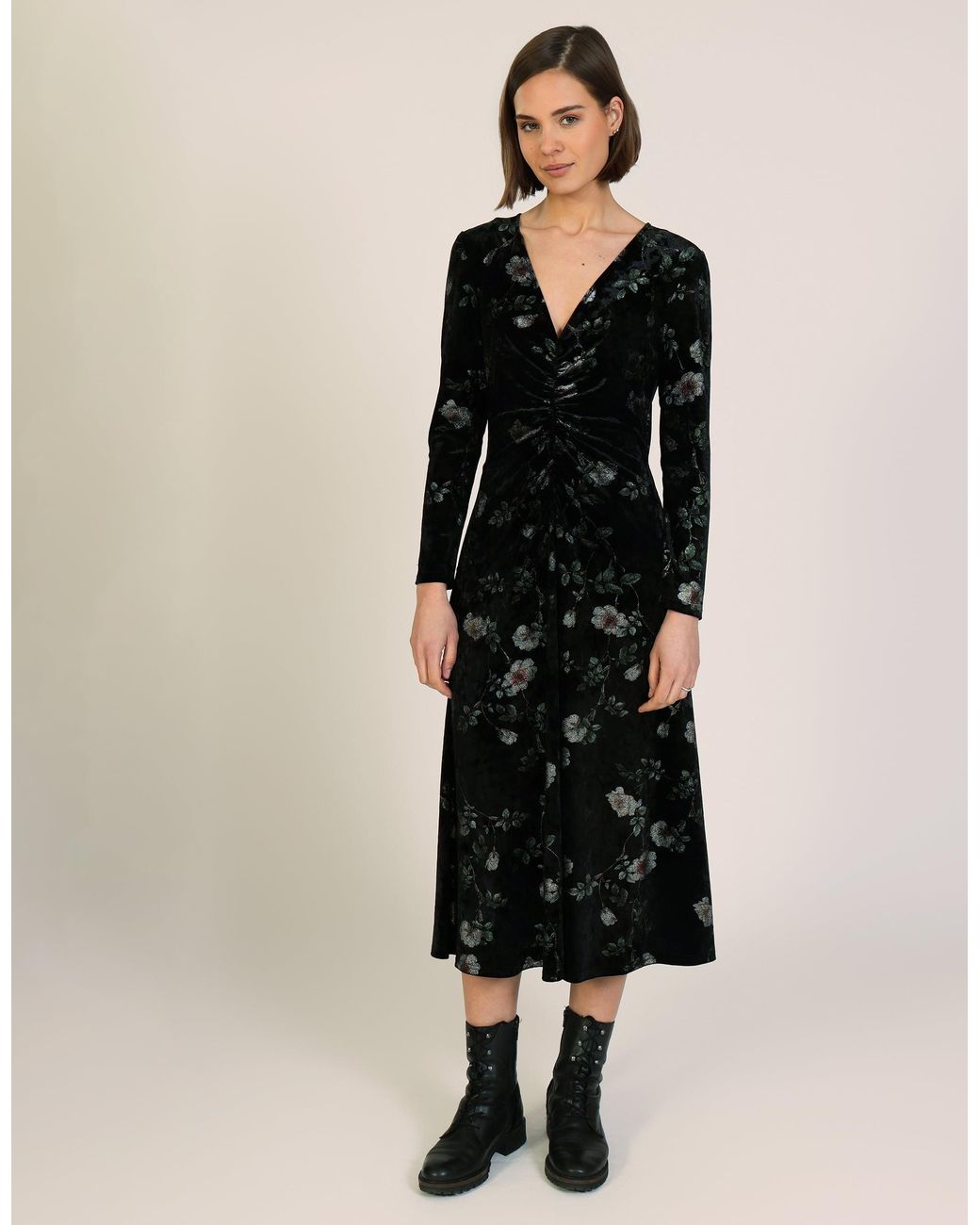 Monsoon Traffic People Blain Floral Velvet Midi Dress Black