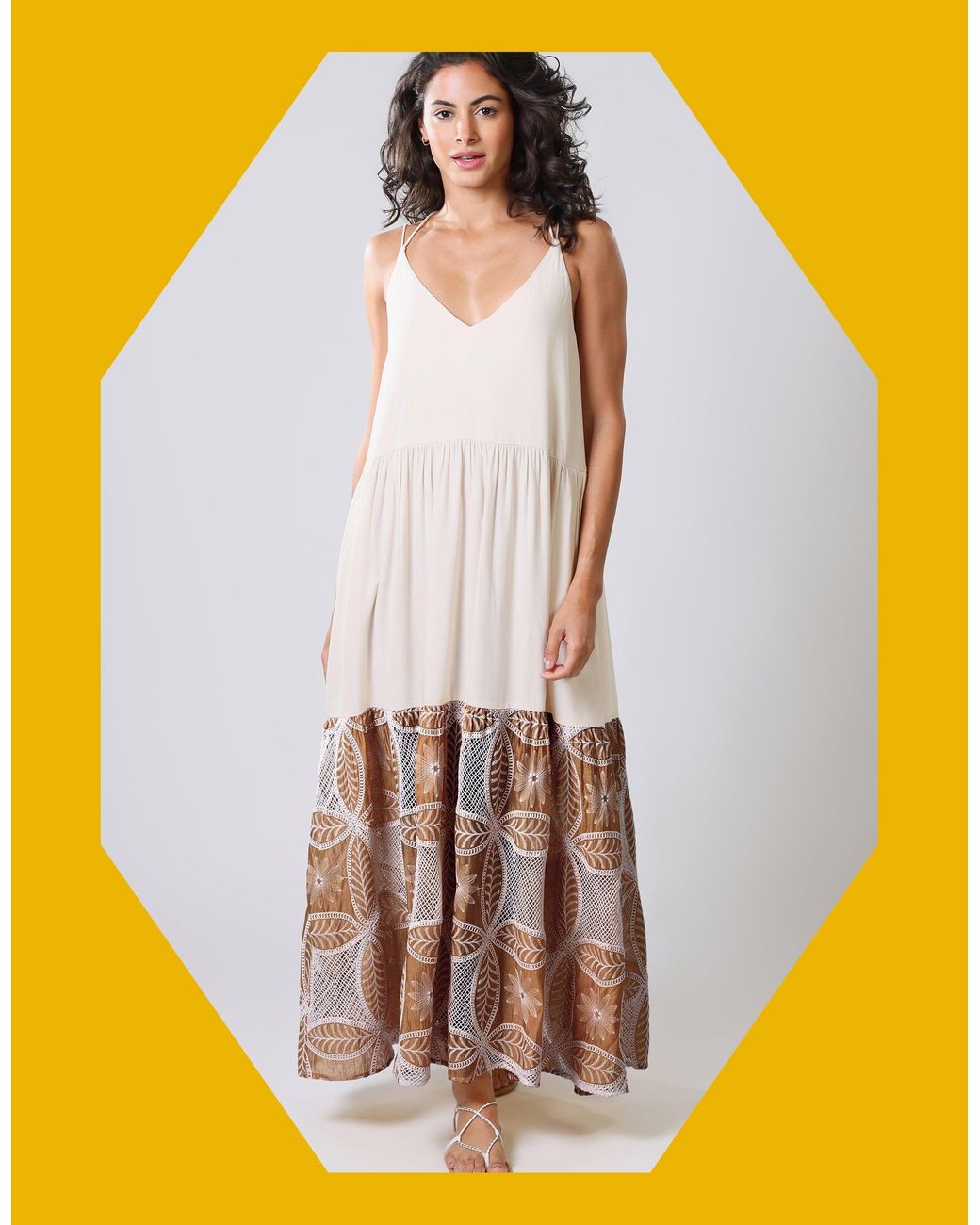Monsoon White Traffic People Ithaca Tiered Print Maxi Dress Brown