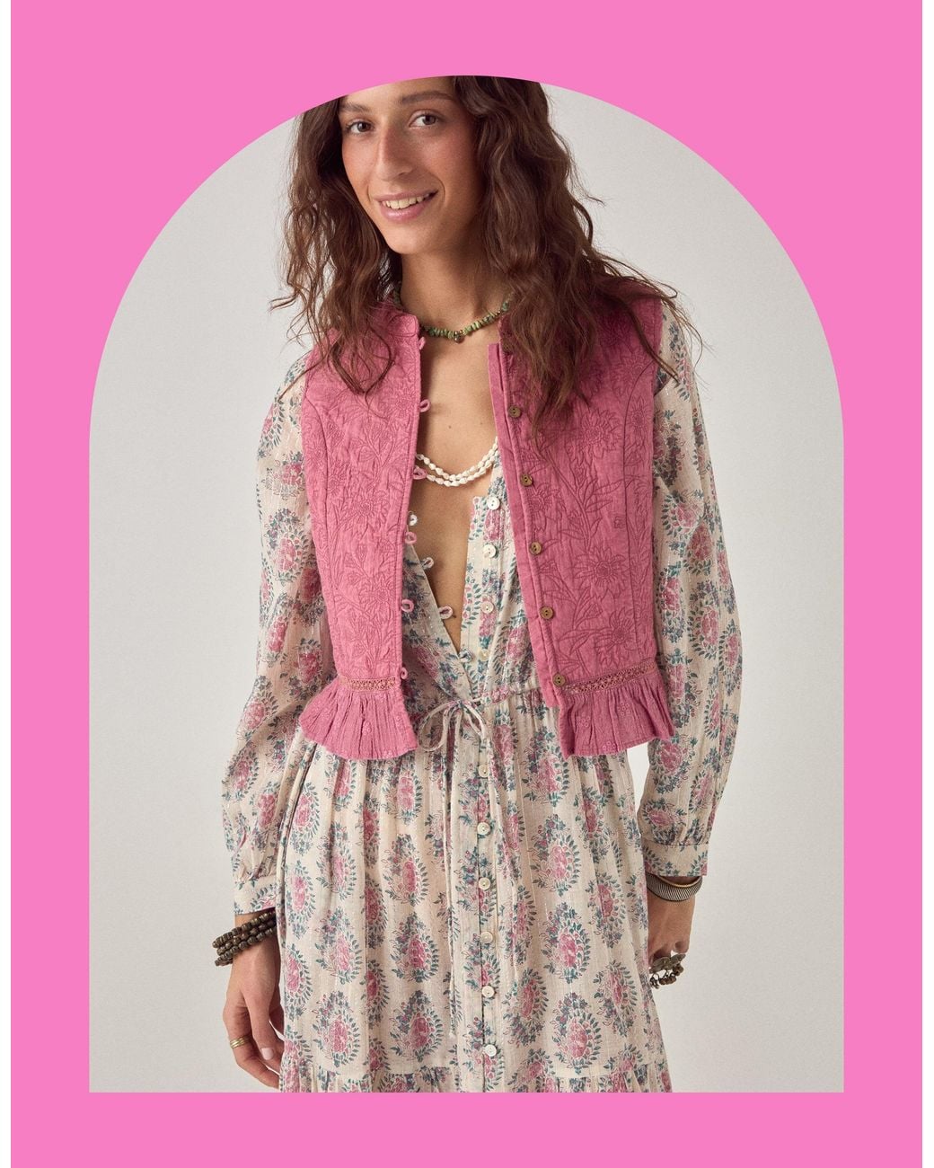 Monsoon Maison Hotel Mia Floral Quilted Waistcoat Pink